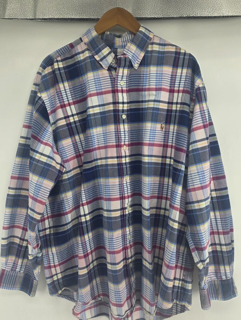 Polo Ralph Lauren Shirt Mens 1XB Blue Gingham Plaid Button Down Long Sleeve